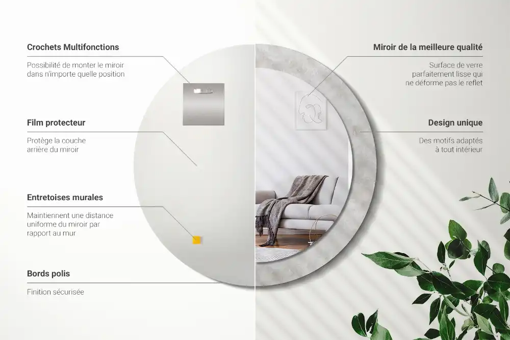 Rund spegel med tryckt ram Betongstruktur