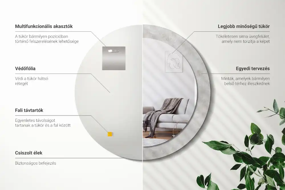 Rund spegel med tryckt ram Betongstruktur