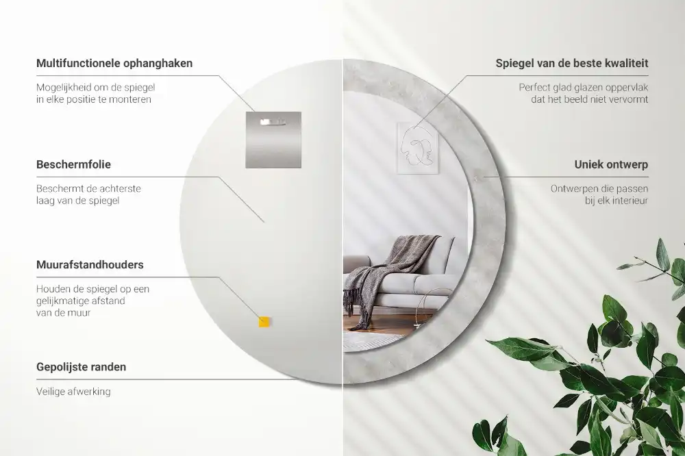 Rund spegel med tryckt ram Betongstruktur