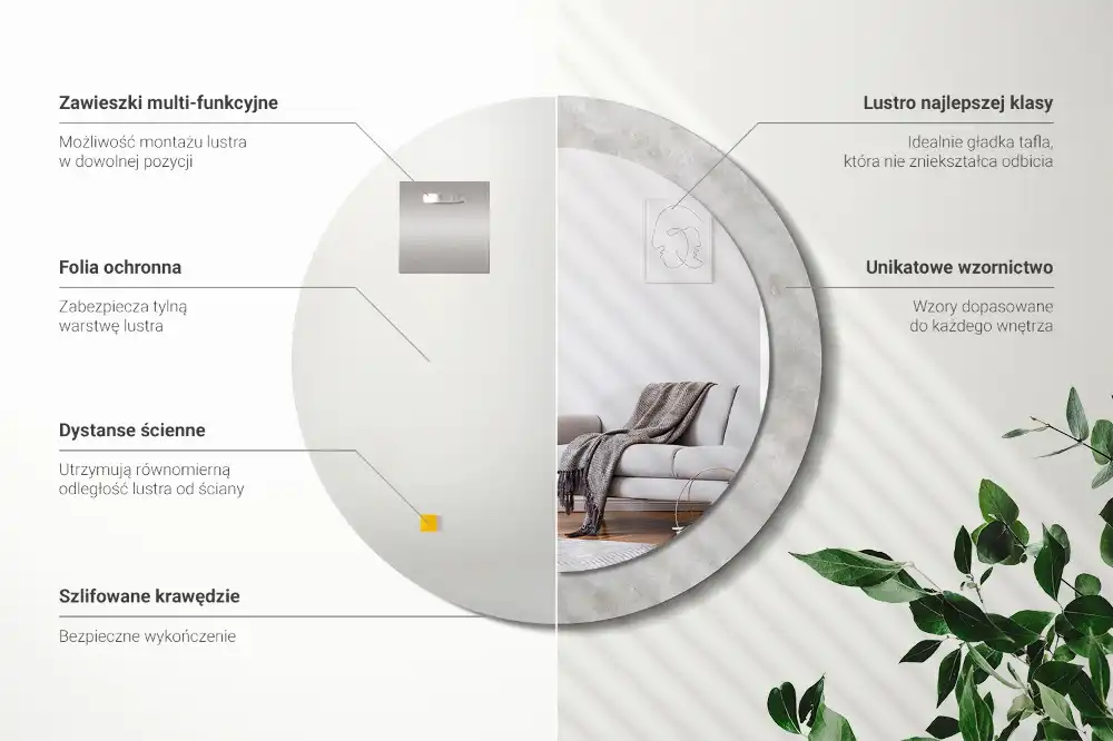 Rund spegel med tryckt ram Betongstruktur