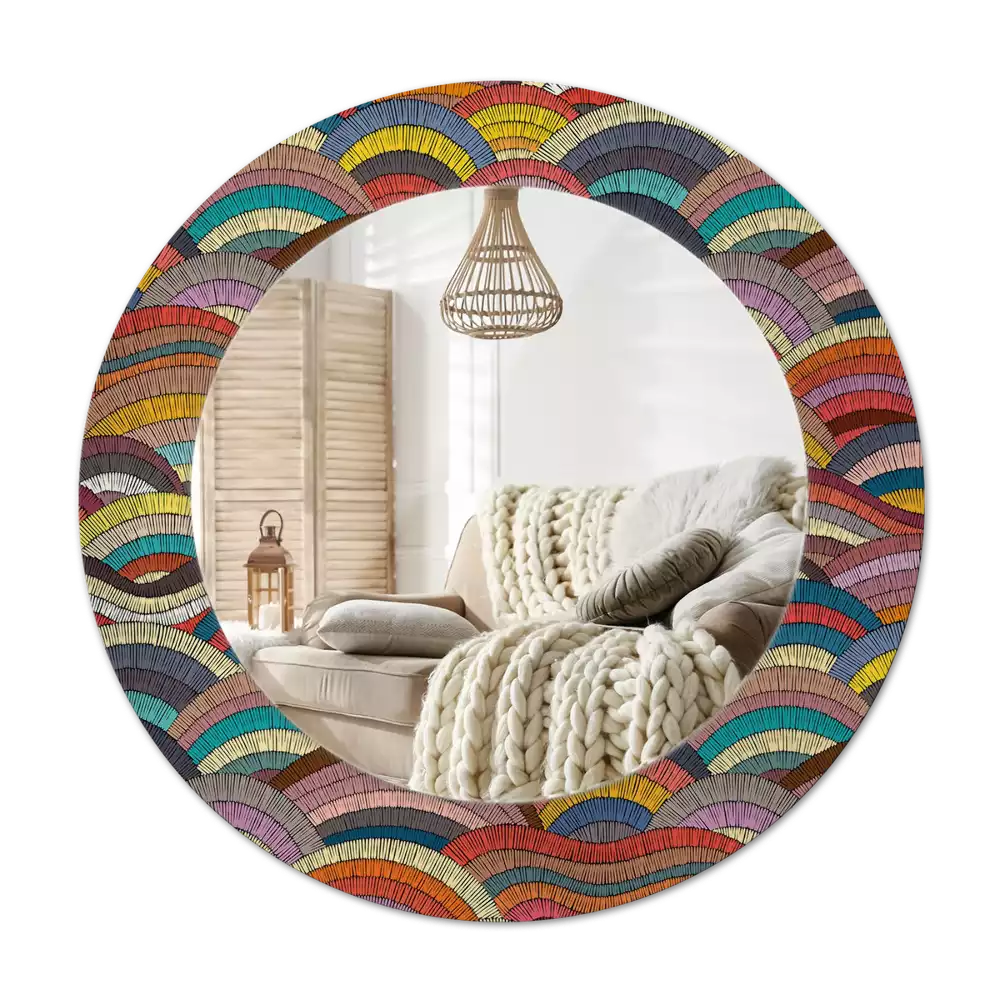 Rund spegel med tryckt Prydnad