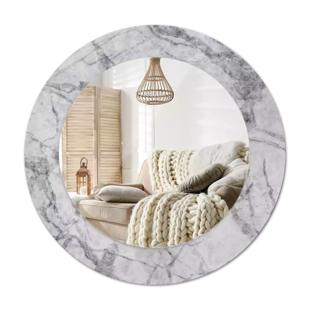 Rund spegel med tryckt Vit marmor