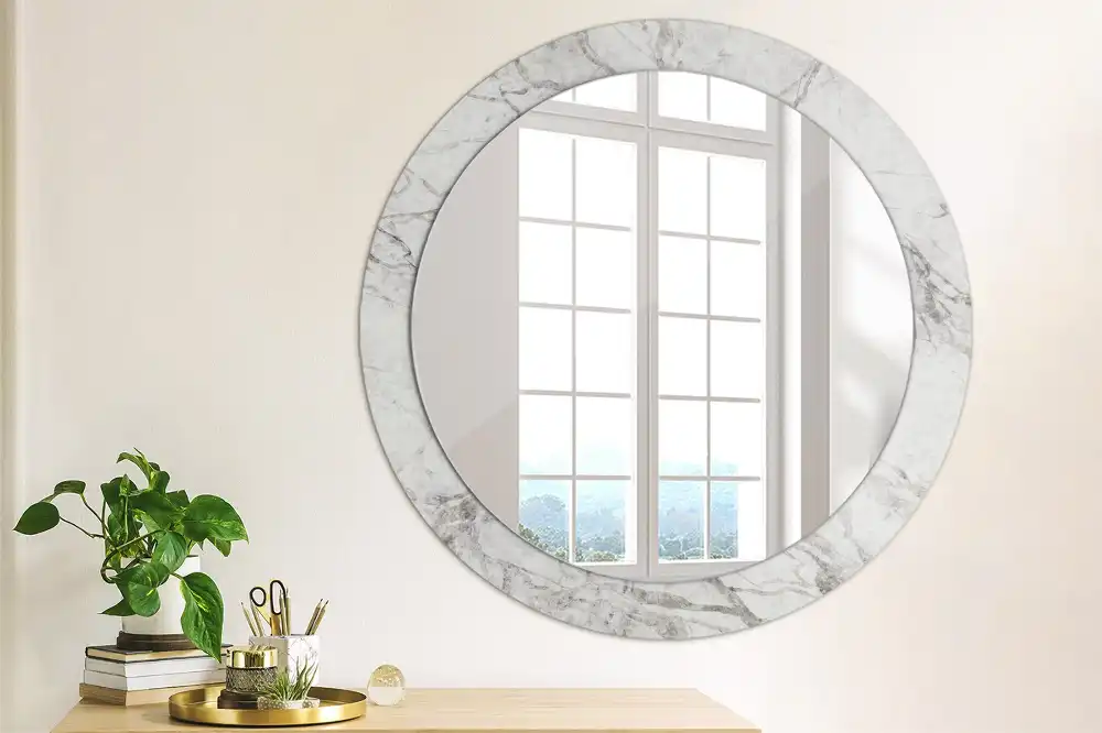 Rund spegel med tryckt Vit marmor