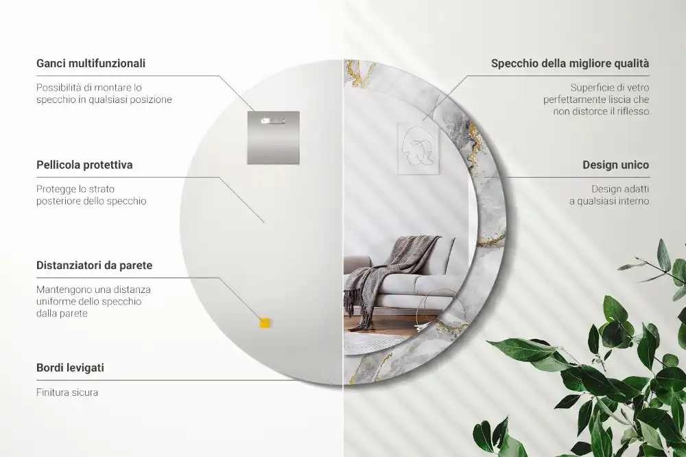 Rund spegel med tryckt ram Marmor mönster