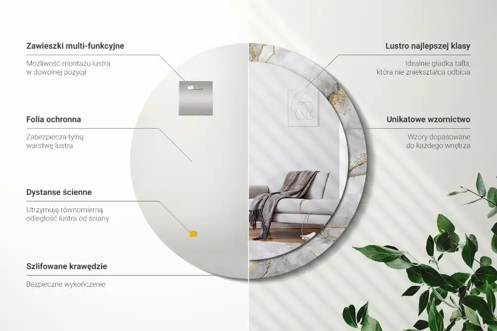 Rund spegel med tryckt ram Marmor mönster