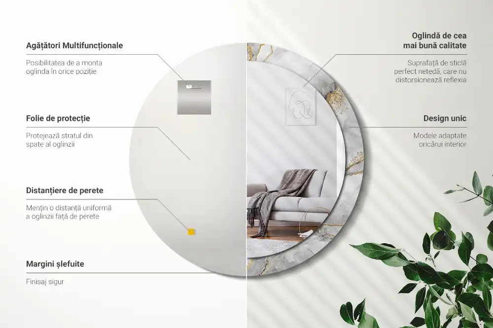 Rund spegel med tryckt ram Marmor mönster