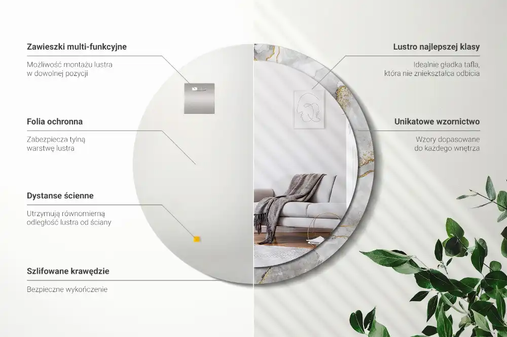 Rund spegel med tryckt ram Marmor mönster