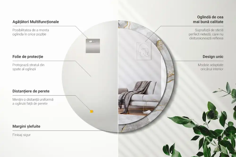 Rund spegel med tryckt ram Marmor mönster