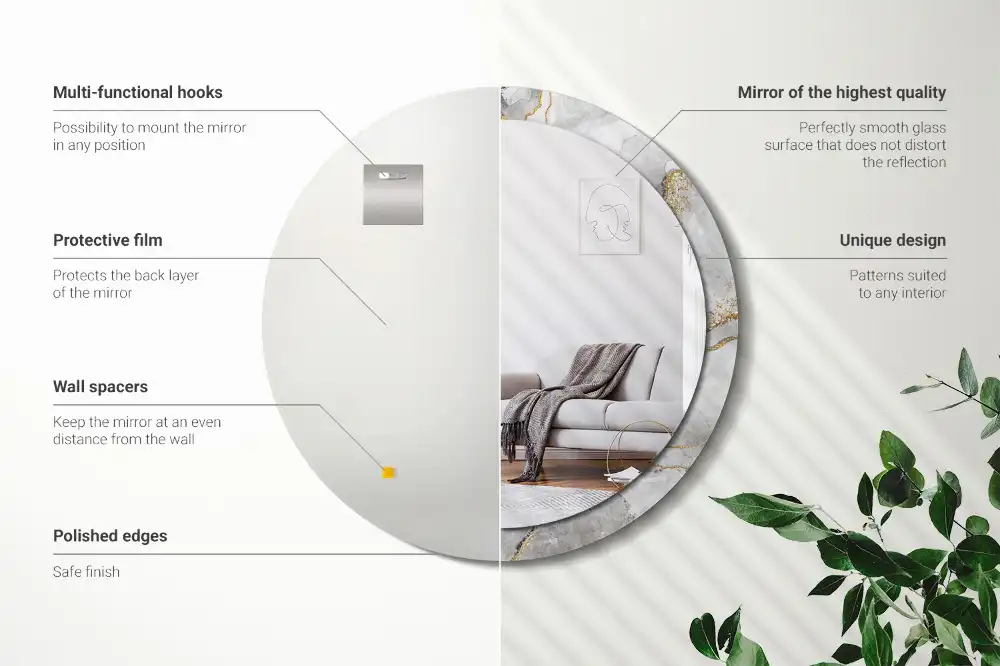 Rund spegel med tryckt ram Marmor mönster