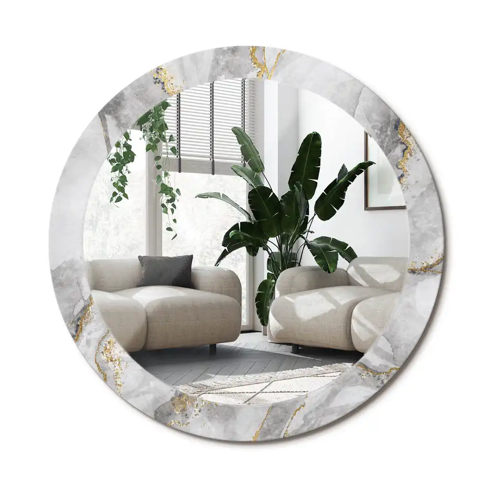 Rund spegel med tryckt ram Marmor mönster