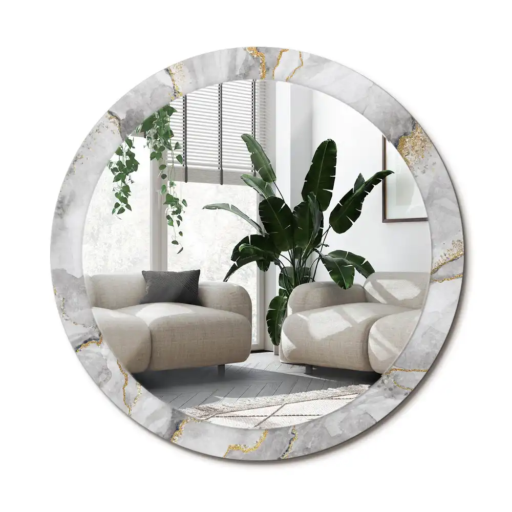 Rund spegel med tryckt ram Marmor mönster