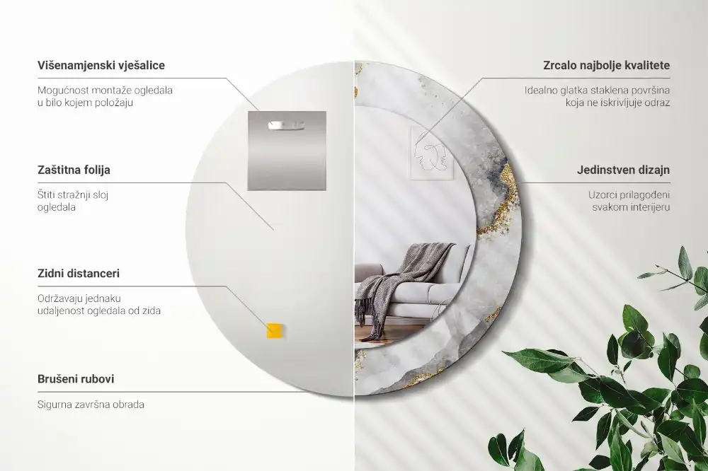 Rund spegel med tryckt ram Marmor mönster