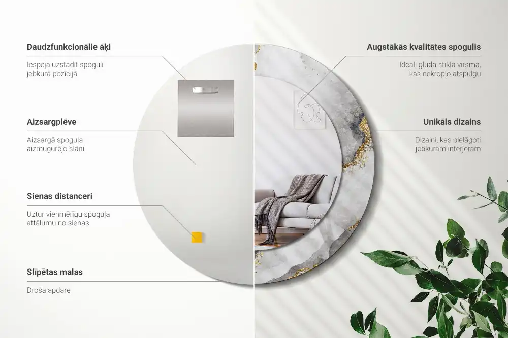 Rund spegel med tryckt ram Marmor mönster