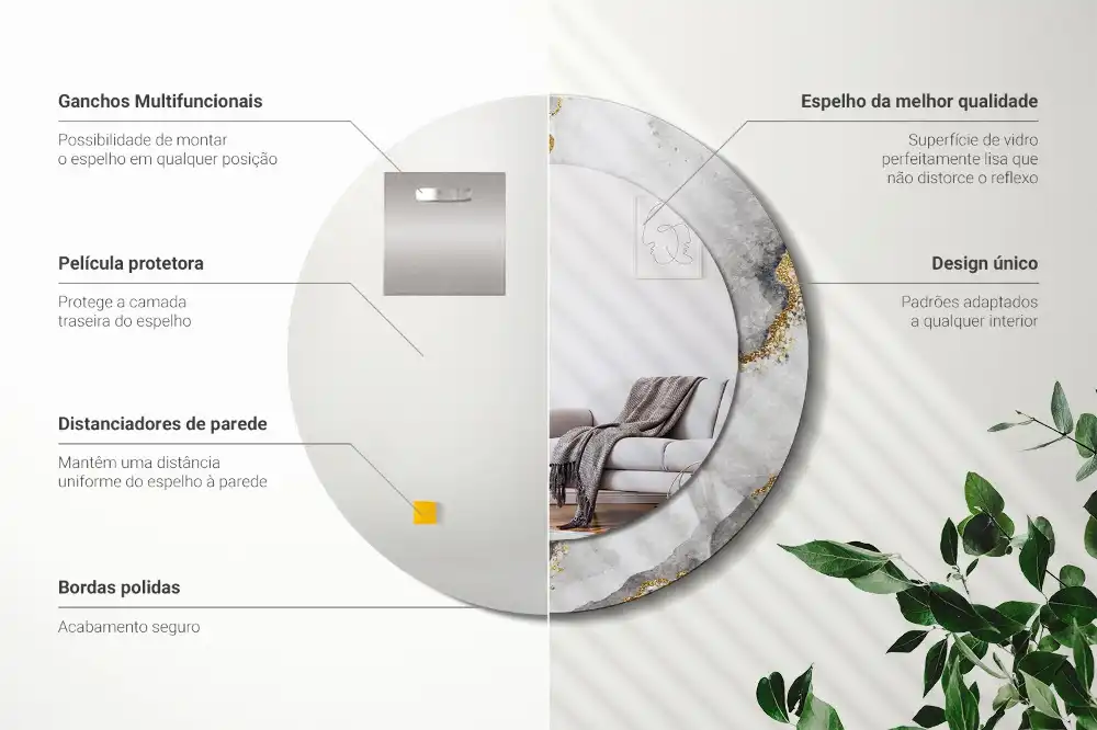 Rund spegel med tryckt ram Marmor mönster