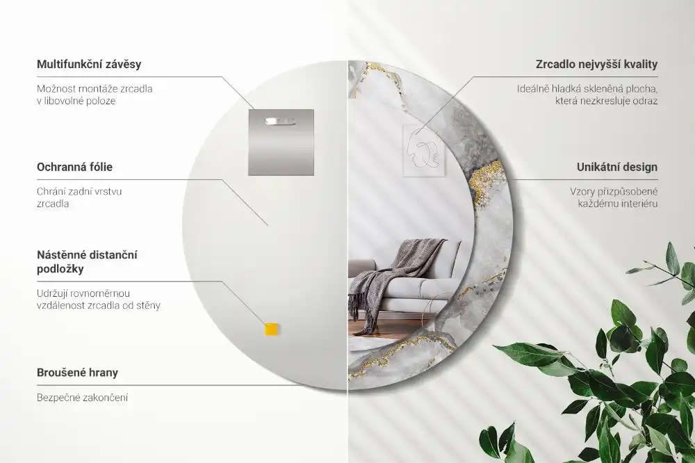 Rund spegel med tryckt ram Marmor mönster