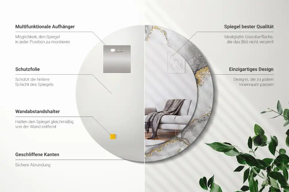 Rund spegel med tryckt ram Marmor mönster