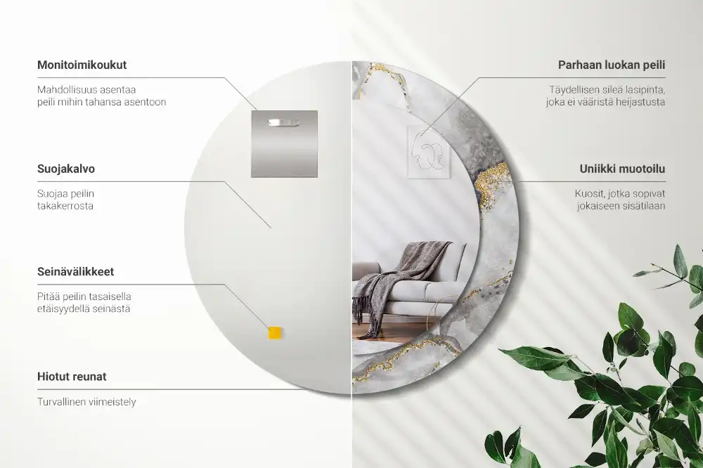 Rund spegel med tryckt ram Marmor mönster