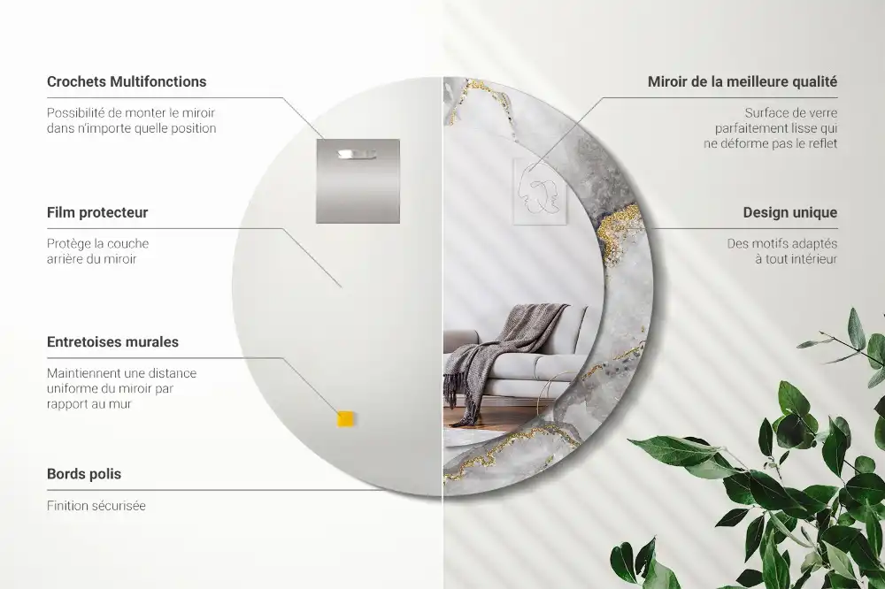 Rund spegel med tryckt ram Marmor mönster