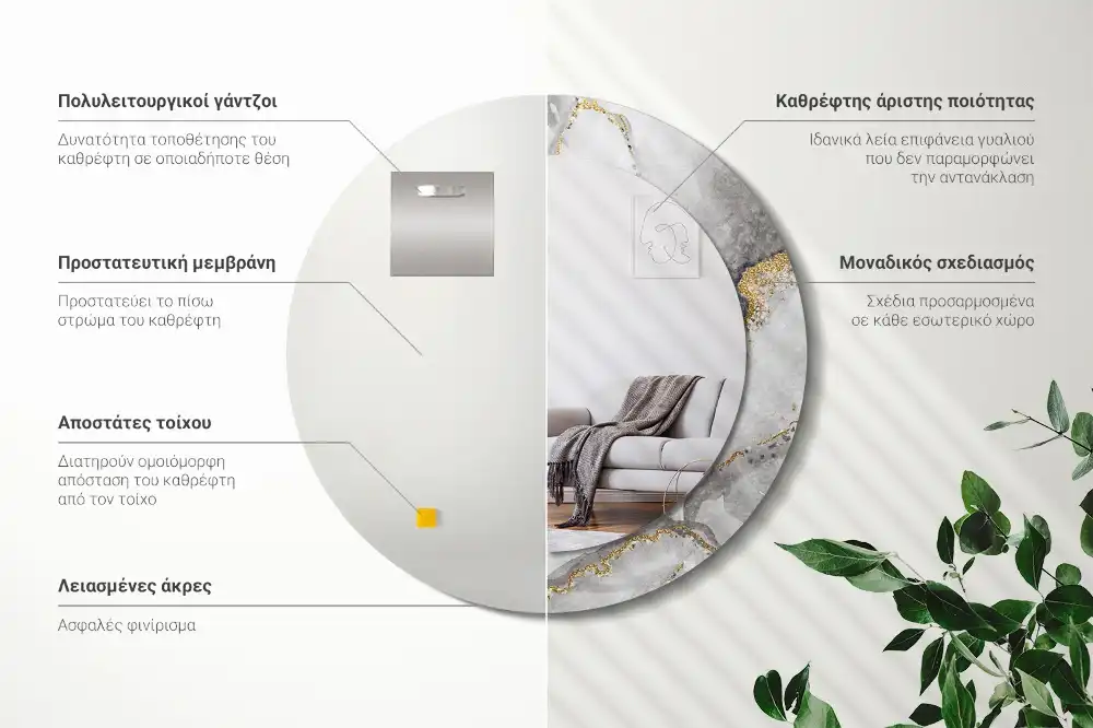 Rund spegel med tryckt ram Marmor mönster