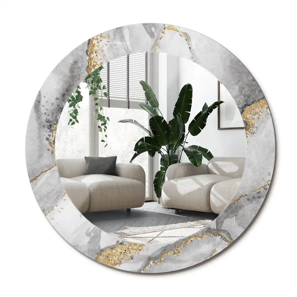 Rund spegel med tryckt ram Marmor mönster