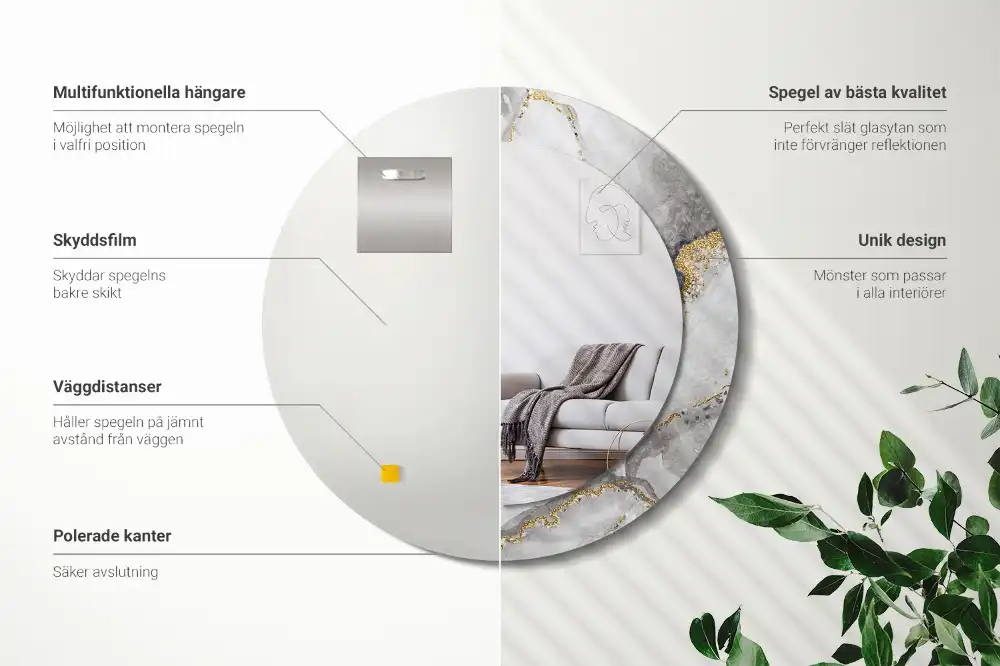 Rund spegel med tryckt ram Marmor mönster