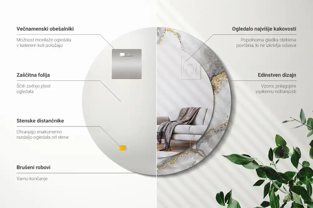 Rund spegel med tryckt ram Marmor mönster