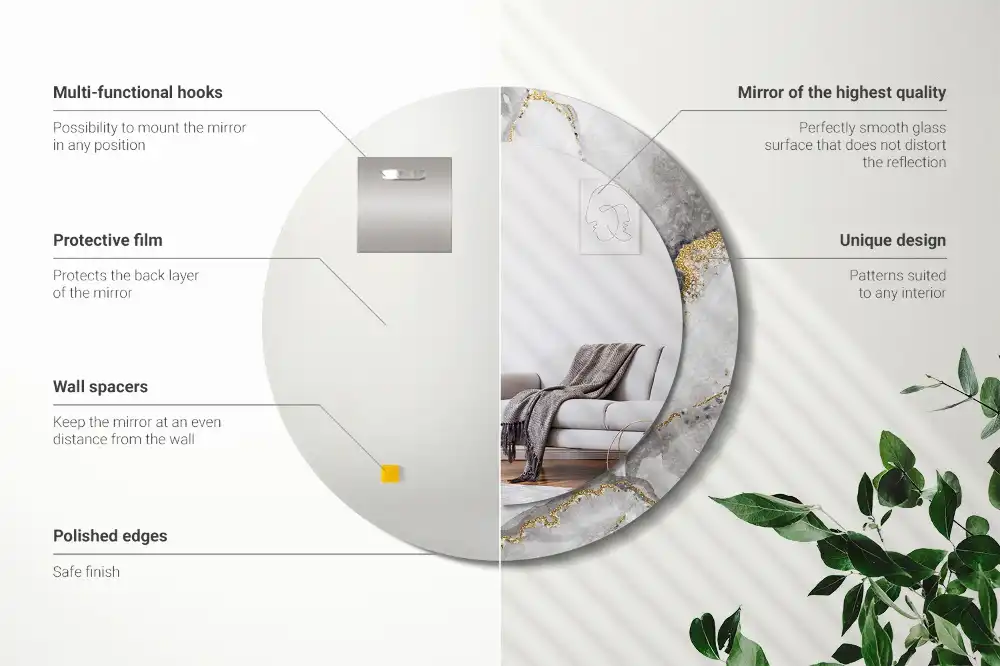 Rund spegel med tryckt ram Marmor mönster