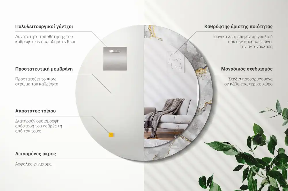 Rund spegel med tryckt ram Marmor mönster