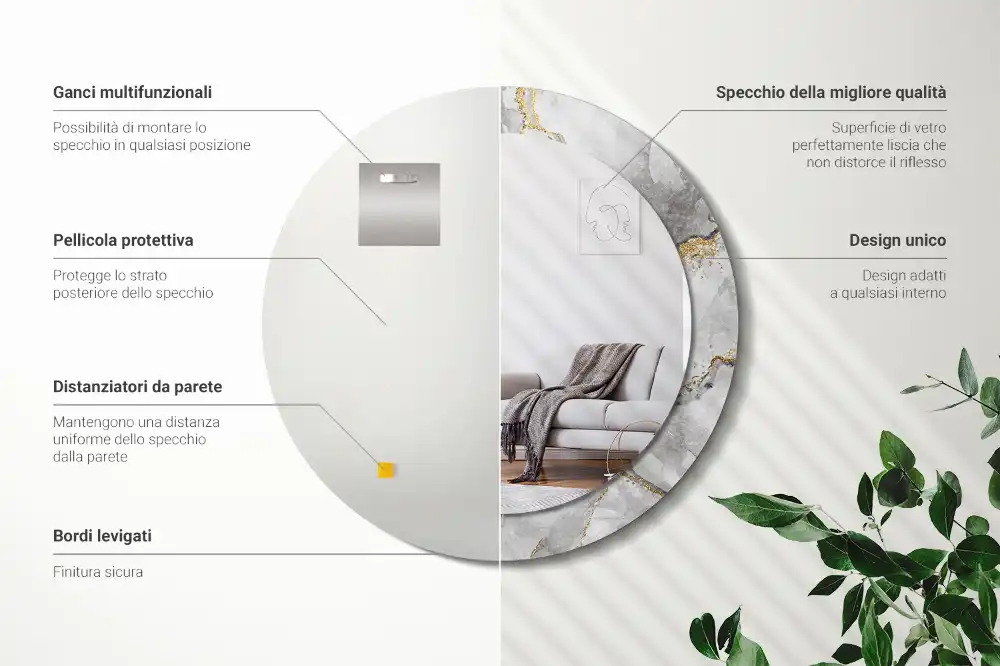 Rund spegel med tryckt ram Marmor mönster