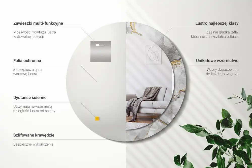 Rund spegel med tryckt ram Marmor mönster