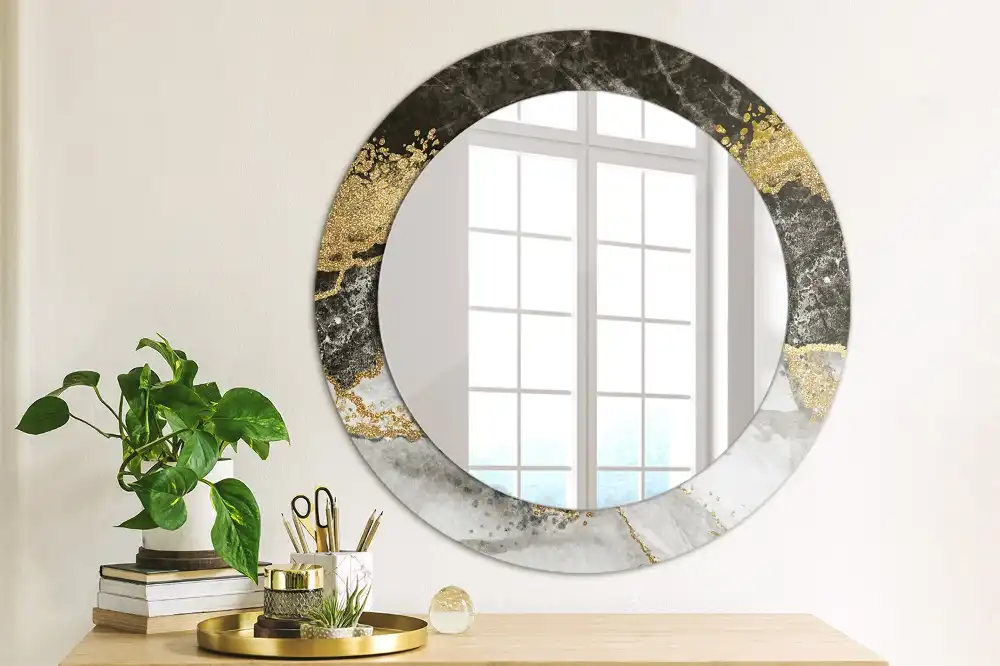 Rund spegel med tryckt Marmor loft