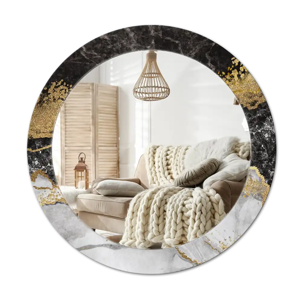 Rund spegel med tryckt Marmor loft