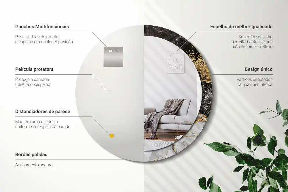 Rund spegel med tryckt Marmor loft