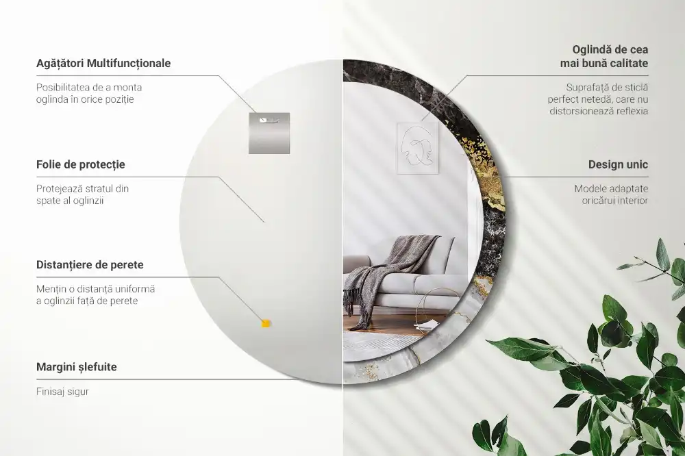 Rund spegel med tryckt Marmor loft