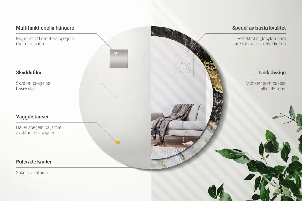 Rund spegel med tryckt Marmor loft