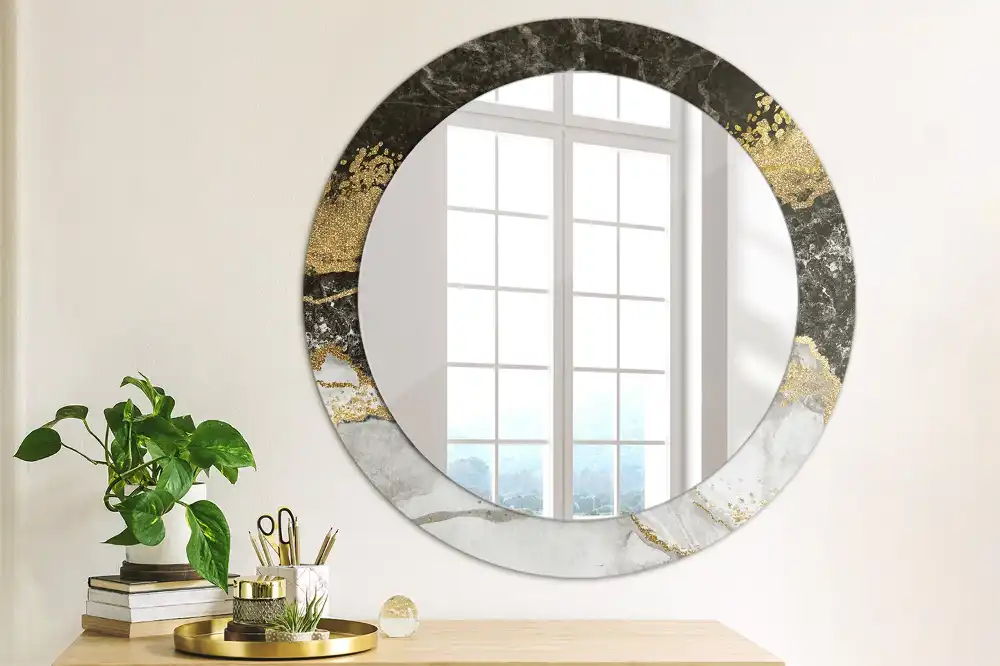 Rund spegel med tryckt Marmor loft