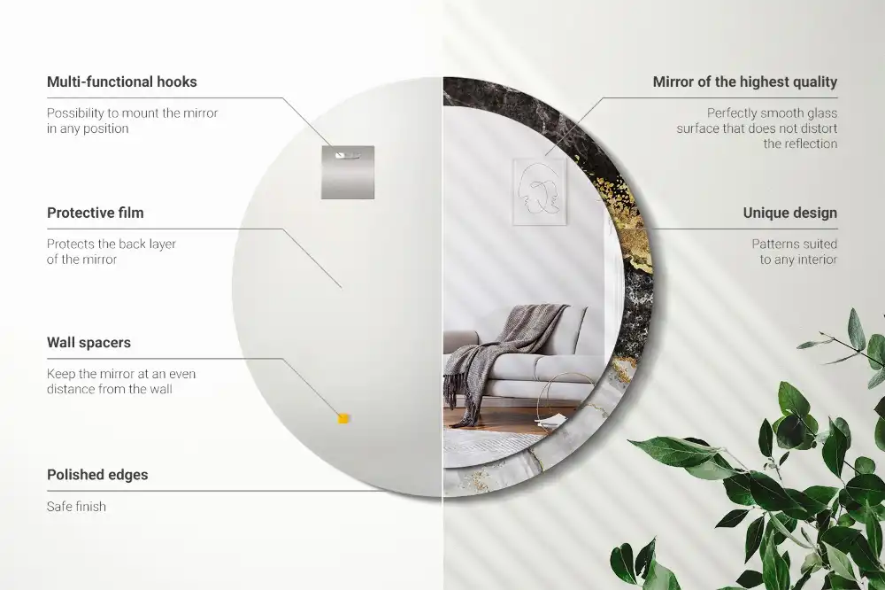 Rund spegel med tryckt Marmor loft