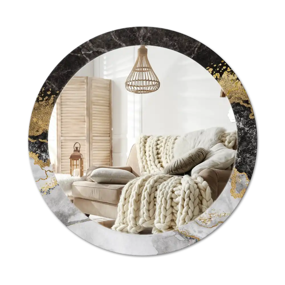 Rund spegel med tryckt Marmor loft
