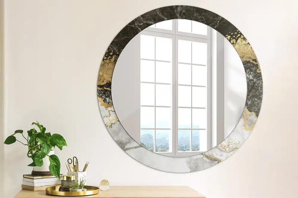 Rund spegel med tryckt Marmor loft