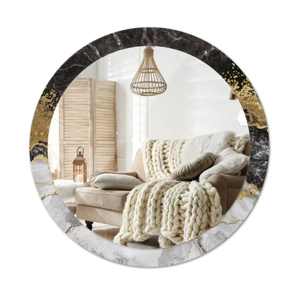 Rund spegel med tryckt Marmor loft