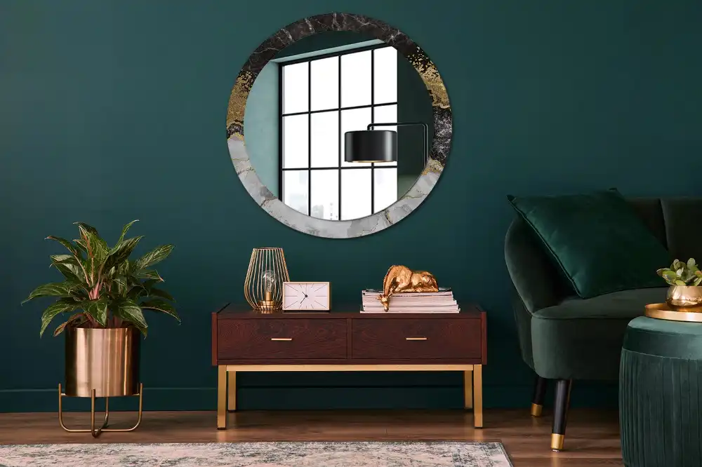 Rund spegel med tryckt Marmor loft