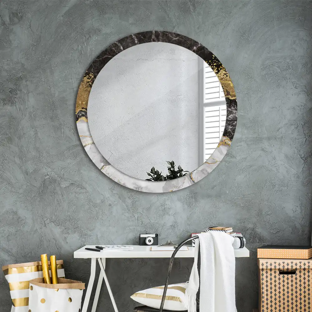 Rund spegel med tryckt Marmor loft