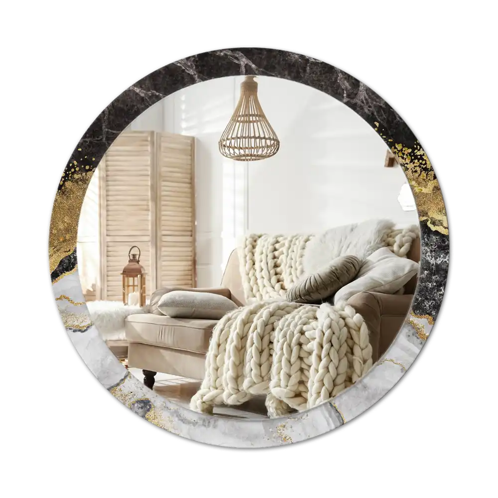 Rund spegel med tryckt Marmor loft