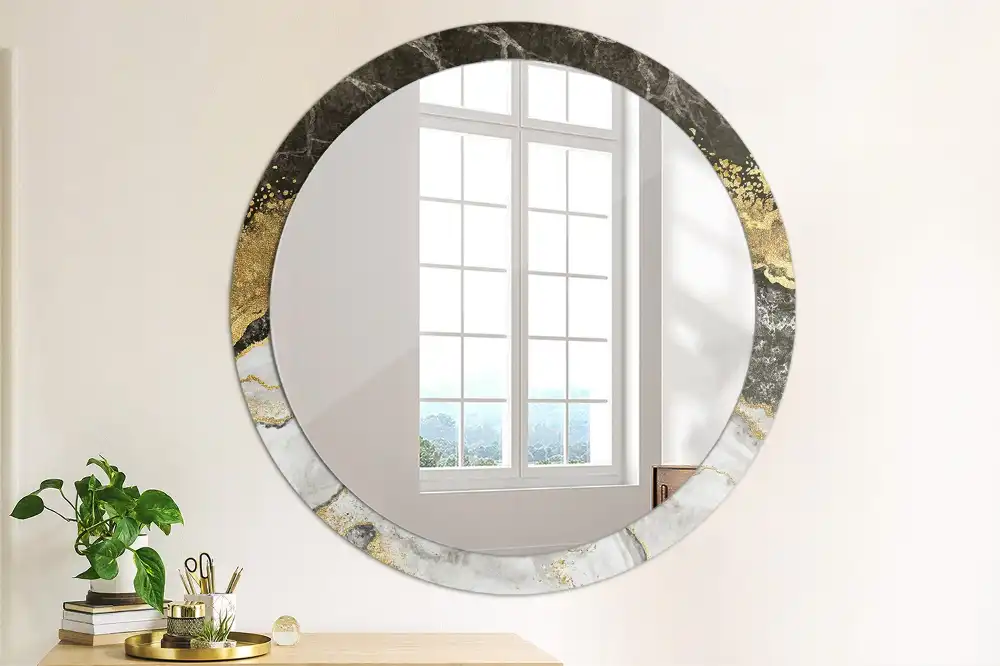 Rund spegel med tryckt Marmor loft
