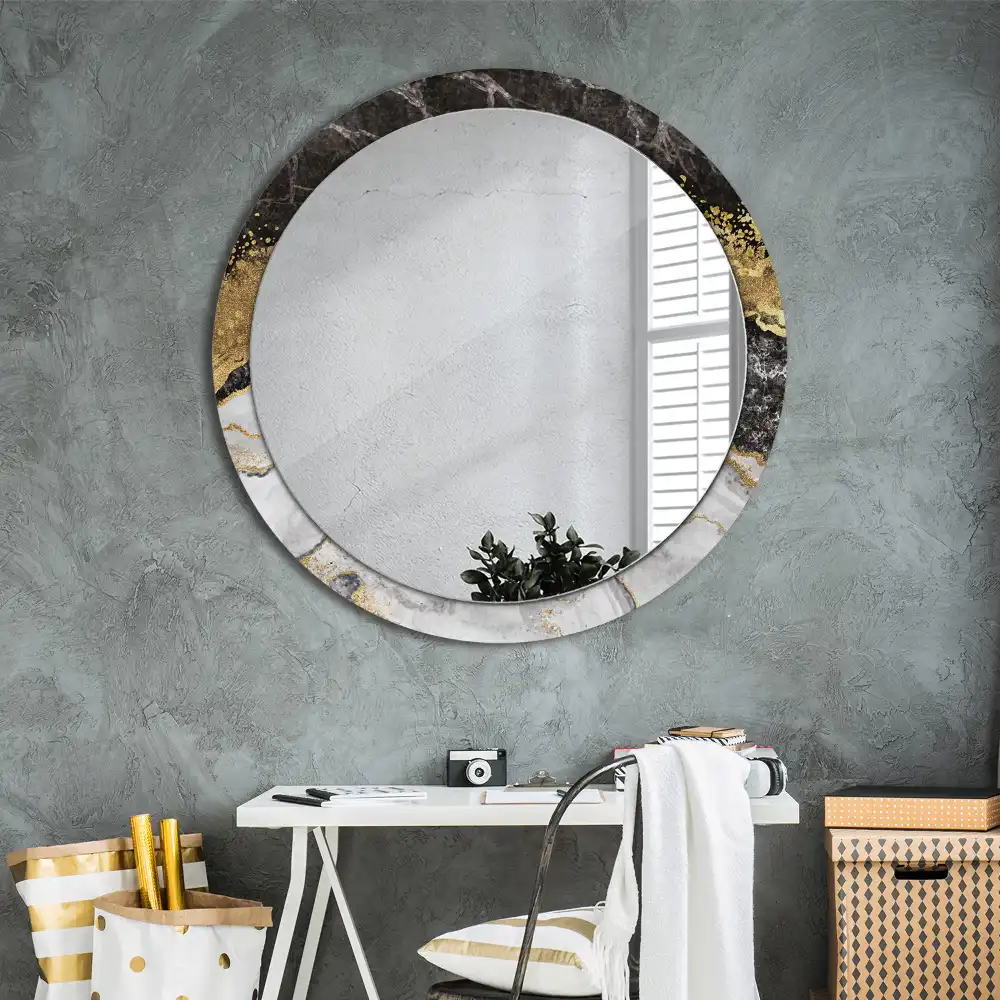Rund spegel med tryckt Marmor loft