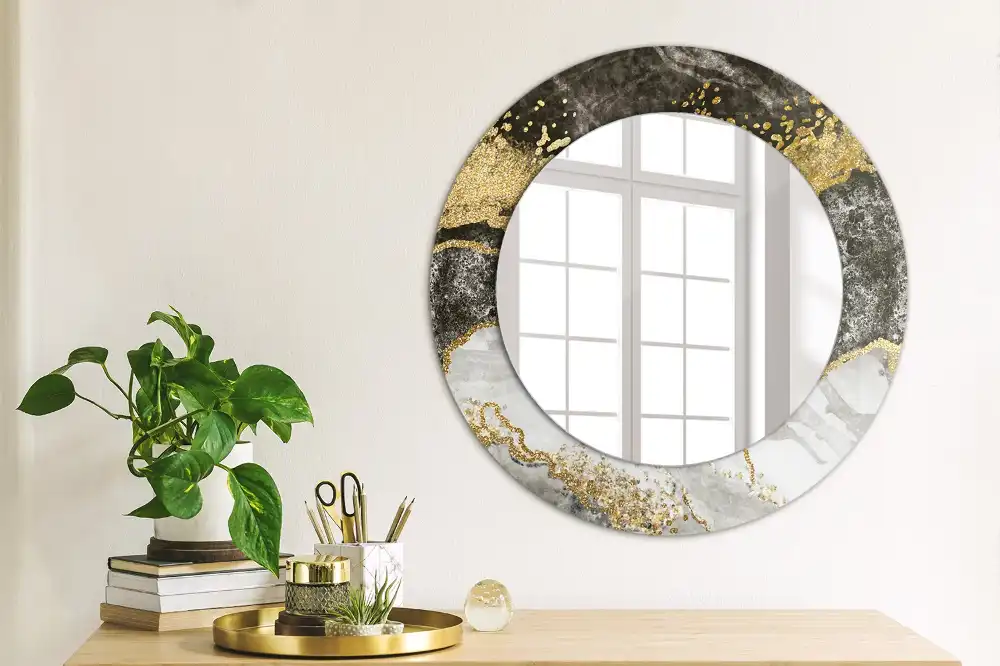 Rund spegel med tryckt Marmor loft