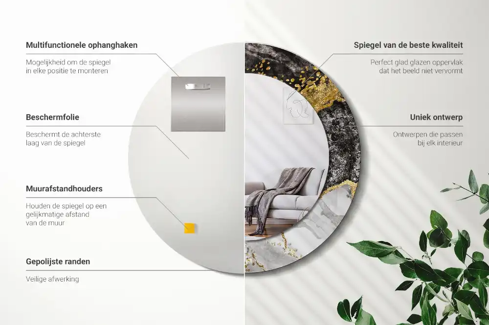 Rund spegel med tryckt Marmor loft