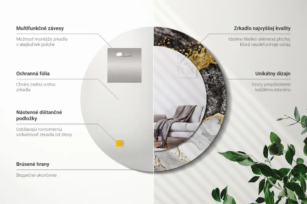 Rund spegel med tryckt Marmor loft