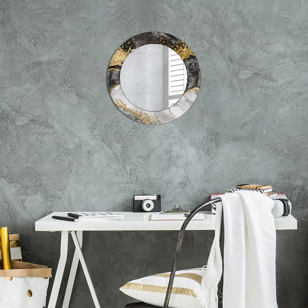 Rund spegel med tryckt Marmor loft