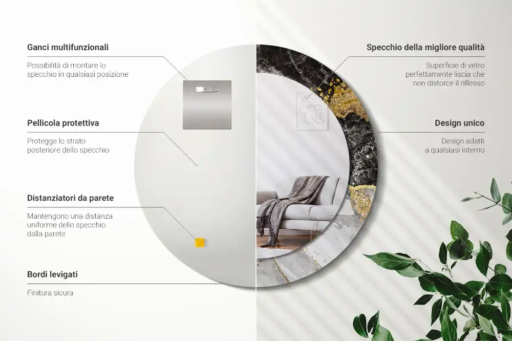 Rund spegel med tryckt Marmor loft